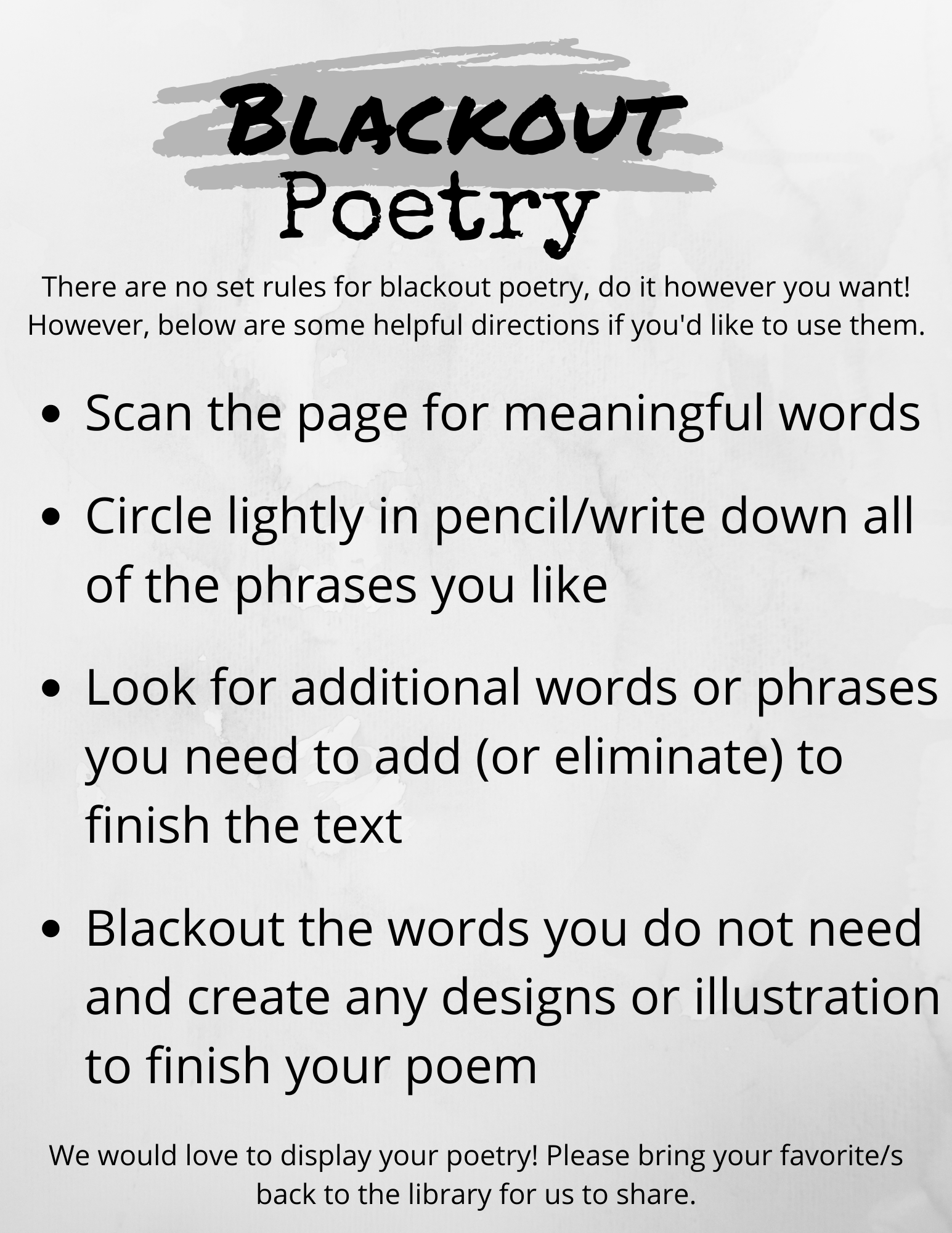 Blackout Poetry Directions 1